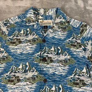 Pataloha Shirt Kids Medium Blue Hawaiian Island Print Short Sleeve Button Up